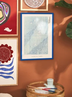 Poster Woodblock Print Blue A3